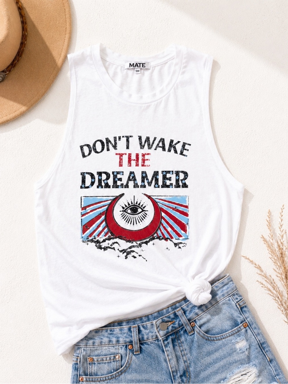 MATE the Label “Don’t Wake The Dreamer” Graphic Muscle Tank Boho Top S/M